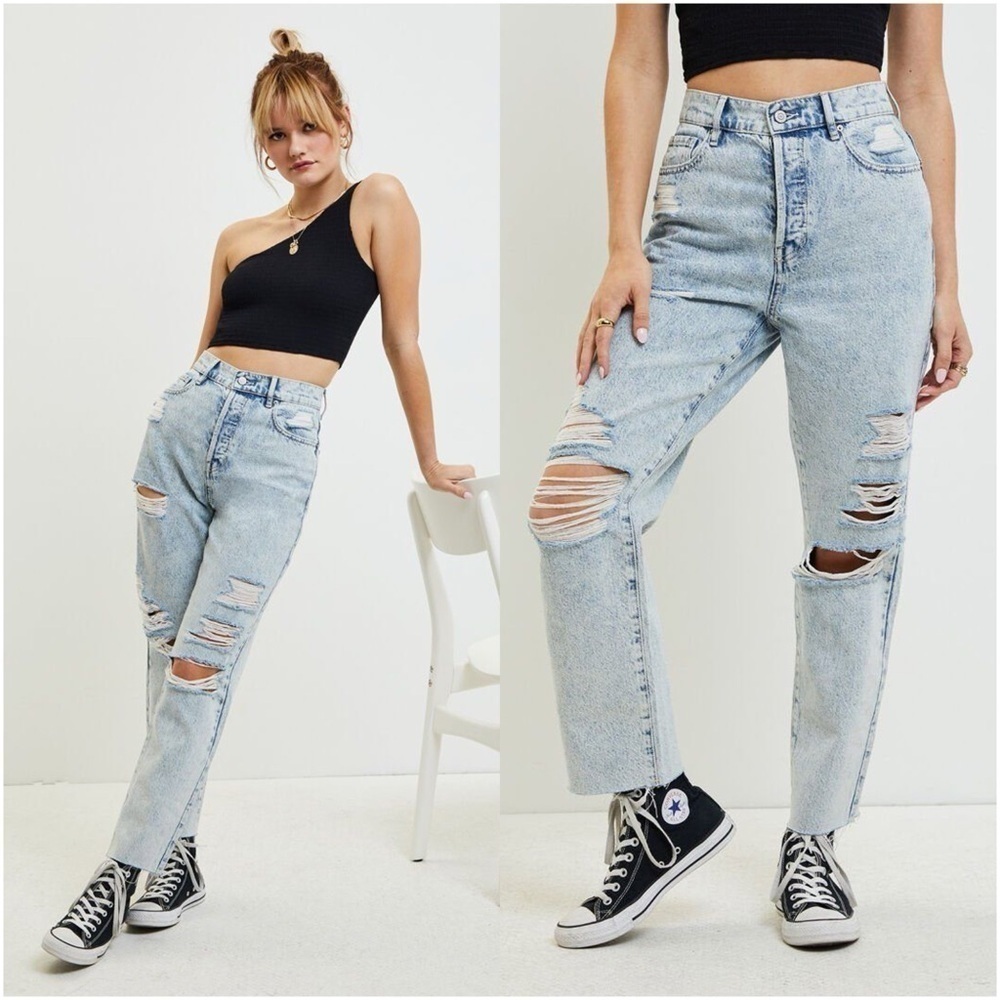 PACSUN High Rise Straight Ripped Jeans